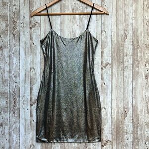 Lucy In The Sky Mini Dress sz Medium Women's Andrea Silver Shimmer Grey Bodycon